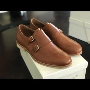 Calvin Klein DBL Monk FABER Leather Shoes 9.5 TAN